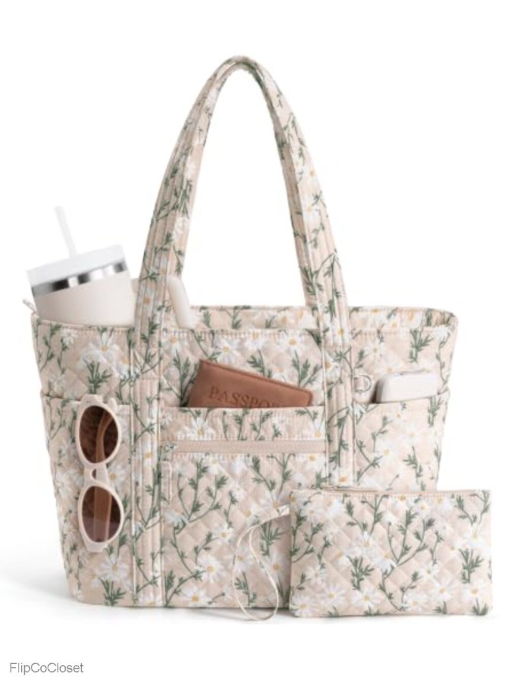 Quilted Cotton Tote Bag Women Puffer Work Laptop Travel 14"